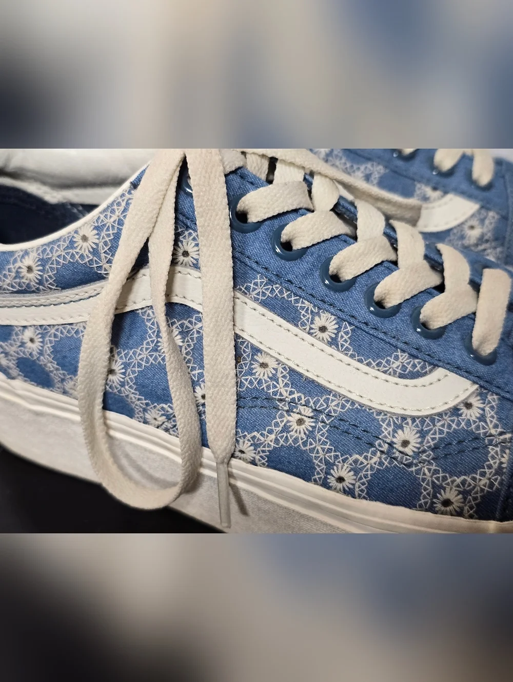 Vans Old Skool Stackform Sneakers Blue Floral White Lace Women's Lace-Up 7.5 - Picture 9 of 10
